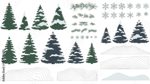 Comprehensive Vector Set of Winter and Christmas Forest Elements for Holiday Design Projects