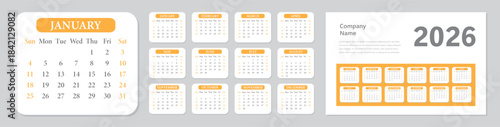 Set of Calendar Planner Templates 2026 and the week starts on Monday.