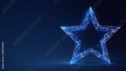 A digital rendering of a luminous five-pointed star composed of interconnected blue lines and glowing points, set against a dark. ..Created with Generative AI, not depicting real subjects.
