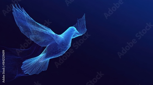 A digital artistry rendering a dove gracefully soaring against a dark backdrop, symbolizing peace and freedom. ..Created with Generative AI, not depicting real subjects.