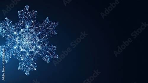 A captivating digital representation of a snowflake with interconnected points, set against a dark, minimalist backdrop. ..Created with Generative AI, not depicting real subjects.