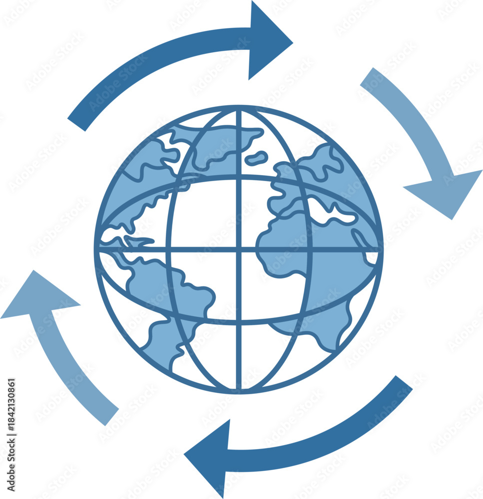 Naklejka premium Blue globe with arrows forming circular motion around it earth