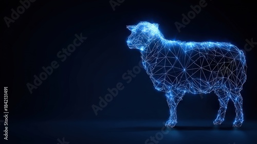 A luminous, futuristic depiction of a sheep, rendered in radiant digital lines, it highlights the intersection of nature and technology.  ..Created with Generative AI, not depicting real subjects.