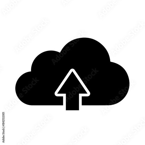 Cloud Upload: A minimalist black cloud with a white upload arrow, symbolizing the effortless transfer of data to the cloud.