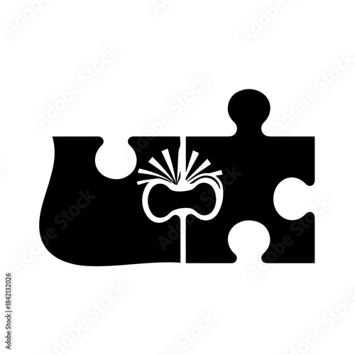 Puzzle of Education: Conceptual artwork depicting an open book within two interlocking puzzle pieces, symbolizing the interconnectedness of knowledge and learning.