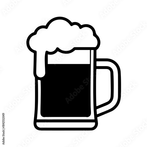 Classic Beer Stein Illustration: A classic beer stein, brimming with dark amber liquid and topped with a frothy, white foam, rendered in a striking illustration.