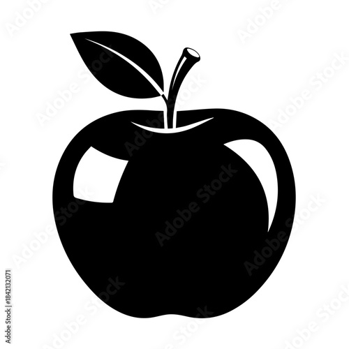 An Apple's Bold Silhouette: A simple yet elegant illustration of a perfectly formed apple, its sleek silhouette radiating freshness and simplicity, accented by a single leaf. 