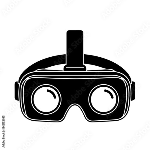 Virtual Reality Goggles: a sleek and modern black graphic that embodies the essence of immersive technology, symbolizing a gateway to virtual experiences.