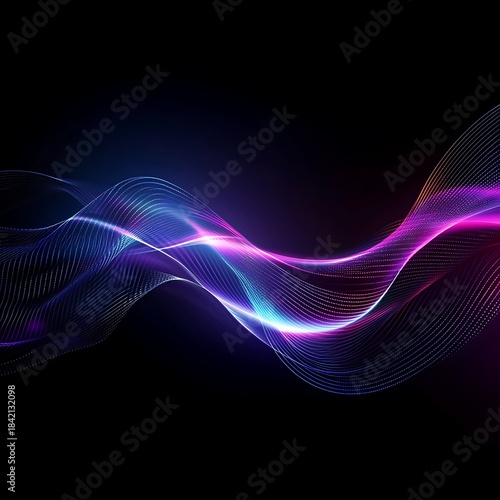 Abstract neon data wave flowing through a futuristic digital space background