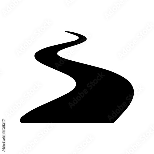 Vector illustration of a winding highway on a white background, representing a curved asphalt travel path and transportation concept