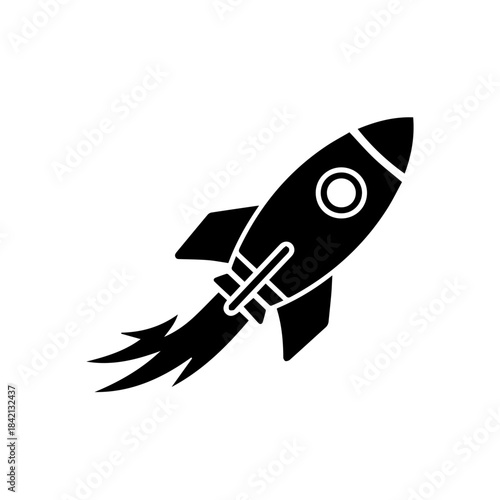 A cartoon space rocket vector illustration is flying like a ship at launch