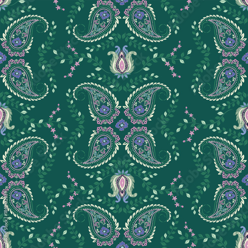 Stylish Hand drawn  floral pattern with paisley and indian chintz flower motifs. damask modern style pattern , Design for fashion , fabric, textile, wallpaper , wrapping and all prints