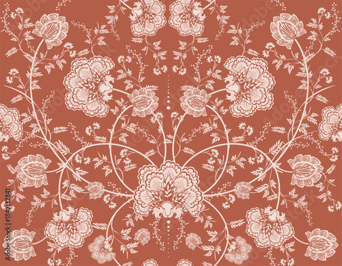 Tableau sur toile Stylish Hand drawn  floral pattern with paisley and indian chintz flower motifs
