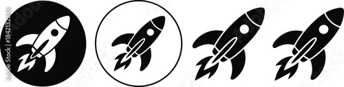 Rocket Icon Set – Minimalist Space Shuttle Silhouette, Space Exploration Vector Illustration