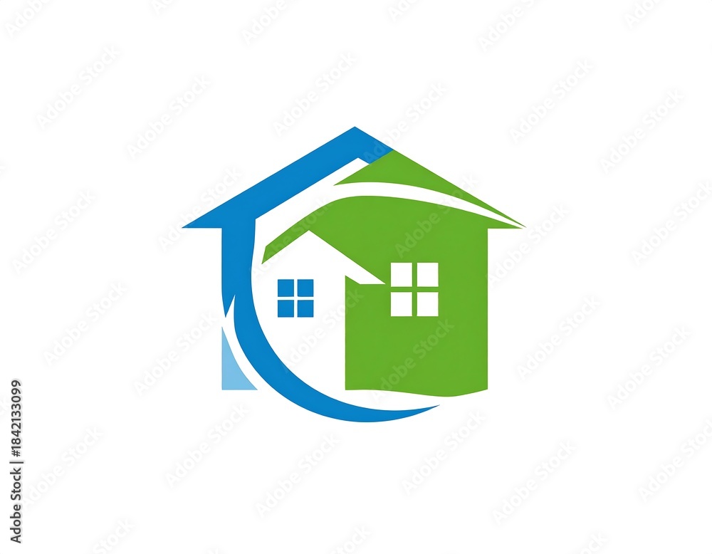 Fototapeta premium Abstract logo depicts a stylized house form with green and blue color scheme