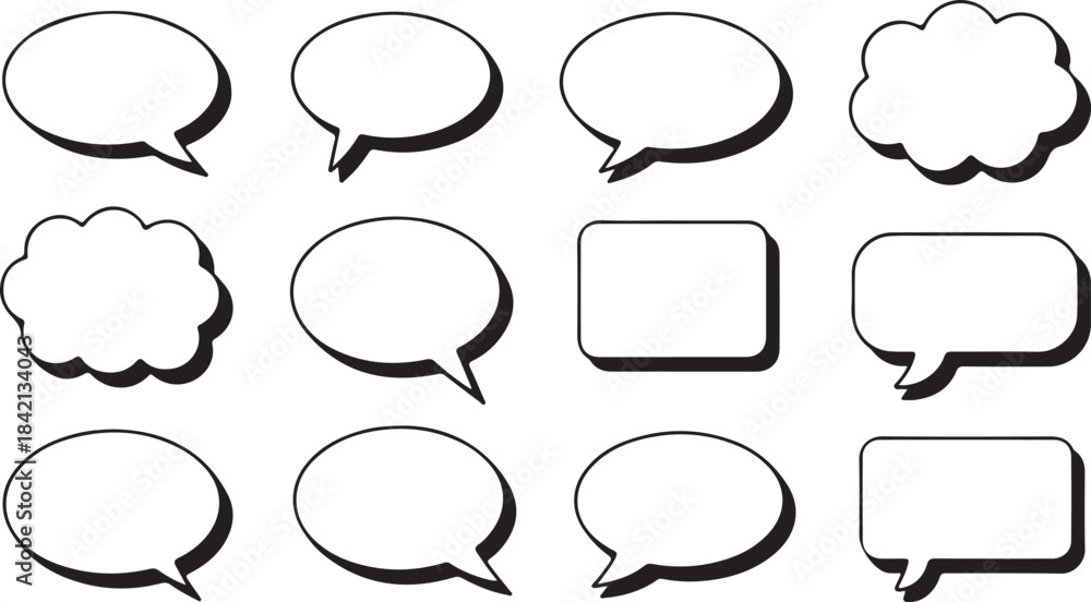 Fototapeta premium Collection of twelve speech bubble icons with shadow effect