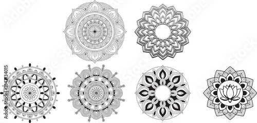 Black and white mandala designs with intricate patterns