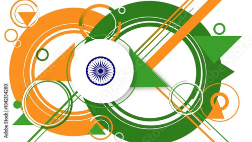 Abstract Indian flag colors and symbols geometric shapes and circles representing national pride and modern design for India