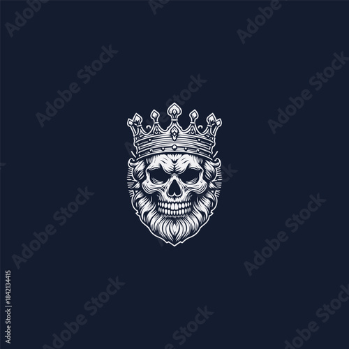 Skull crown logo template featuring a royal skull with a bold crown, clean vector lines, and a strong, powerful aesthetic. Represents authority, mystery, strength, and dominance. Ideal for gaming team