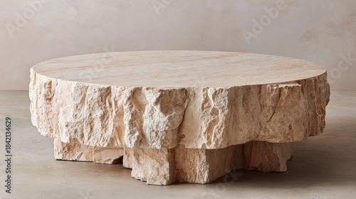 Stone coffee table with rough textured surface for interior design