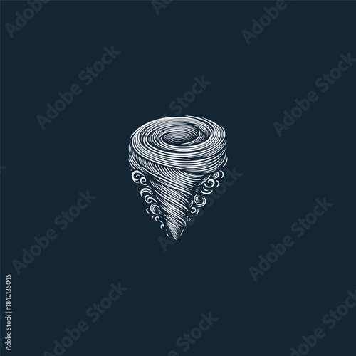 Tornado logo template featuring a swirling and dynamic vortex shape with clean vector lines and a modern minimal style. Represents power, motion, energy, and natural force. Suitable for sports teams, 
