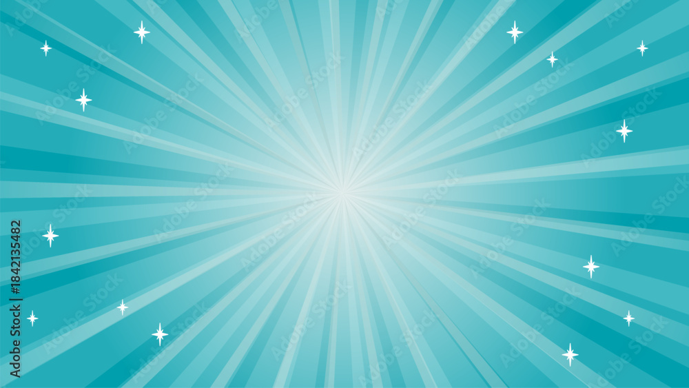 Obraz premium 青の放射線背景とキラキラ【16:9素材シリーズ】