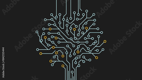 Abstract circuit board design resembling a growing tree structure symbolizing digital growth and technology integration