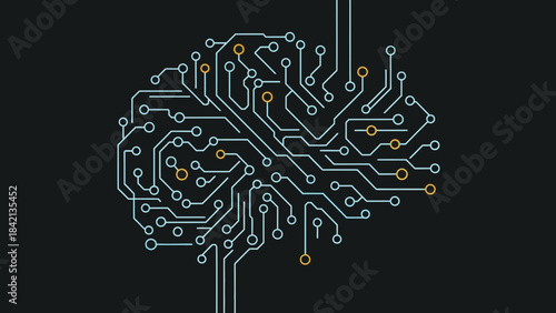 Abstract digital brain circuit board design symbolizing artificial intelligence and complex data processing technology