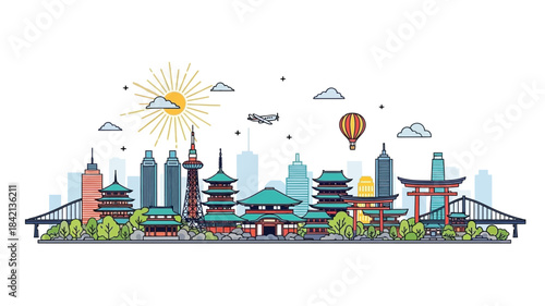 Vibrant Skyline with Traditional and Modern Architecture