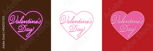 ハートの中にスクリプト文字をあしらった、バレンタインデー・ロゴセット