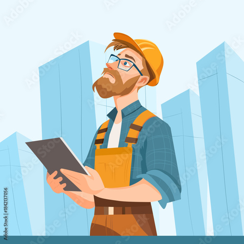 Construction Engineer Checking Plans on Site