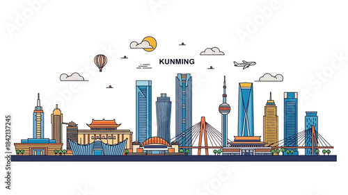 Urban Landscape, Architectural Marvels, Graphic Art, Vibrant Atmosphere, Aerial View