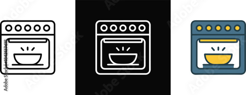 oven interface icons bowl heat rays for app web and print use
