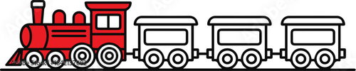 train locomotive and three connected cars vector line art