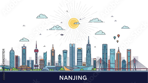 Nanjing City Skyline with Modern Architecture and Vibrant Colors