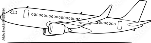 airplane side view line drawing passenger jet vector illustration icon