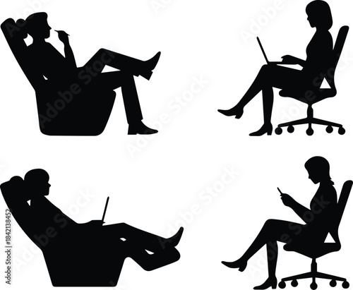 office four office chair silhouettes showing different work postures