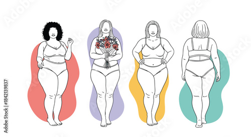 Empowering image of diverse women in underwear, promoting body positivity and self-acceptance.