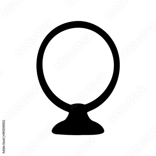 Minimalist black silhouette icon of a standing vanity mirror or circular frame with a base