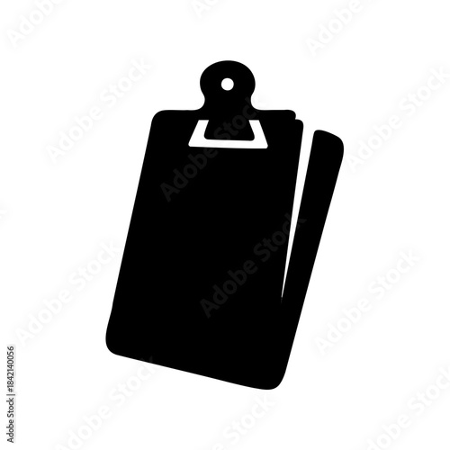 Black clipboard icon with paper, a universal symbol of organization and task management