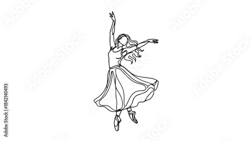 Elegant sketch of a young woman in a flowing dress dancing gracefully outline vector.