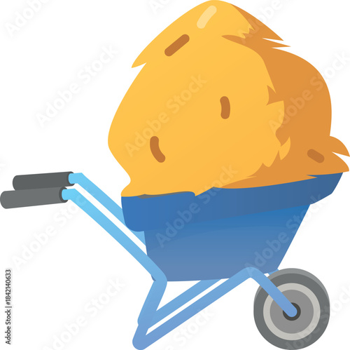 A cart with a haystack of golden straw, farming. Haymaking, harvesting.