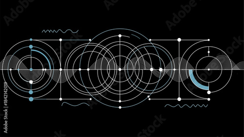 Fényképezés Minimalist Geometric Circle Line Abstract Pattern Science Technology Futuristic