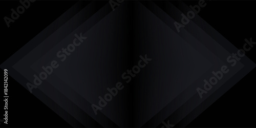 Black background with 3d layered abstract shape. Minimal template design. Vector illustration,
