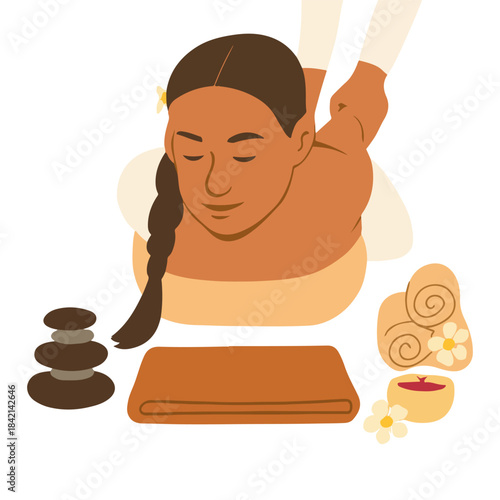 Balinese or Thai Spa Massage Woman Receiving Traditional Treatment Illustration