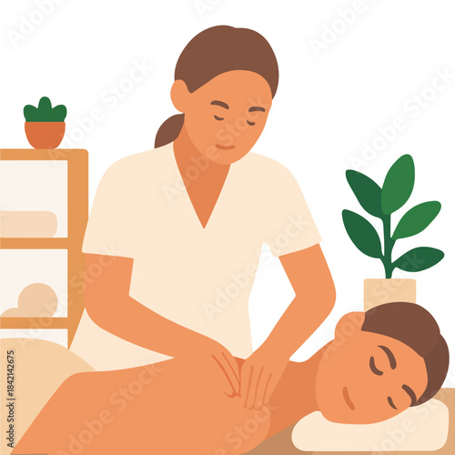 Woman Receiving Relaxing Back Massage at Spa Illustration