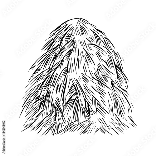 A haystack. A black and white hand-drawn vector illustration. Animal feed. For the design of farm projects, as well as packaging, labels, and more.