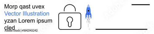 Cybersecurity, data protection, innovation, system security, tech growth, secure solutions. Image of a lock next to a launching rocket. Cybersecurity and data protection