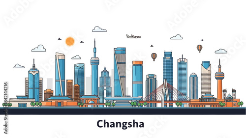 Changsha Skyline A Modern Cityscape Illustration Featuring Iconic Buildings and Urban Development