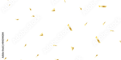 Golden confetti and streamers falling against a white background creating a celebratory and elegant atmosphere for events	